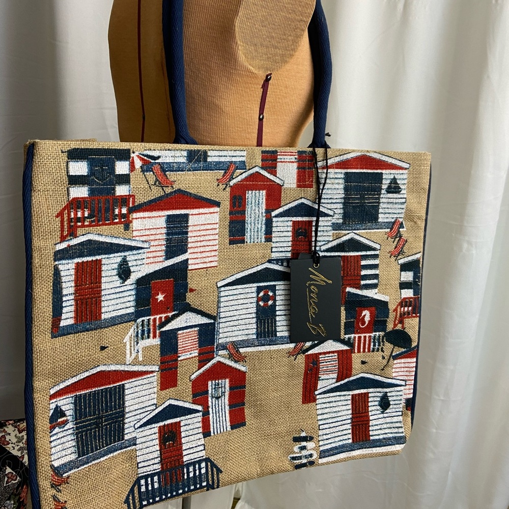 Mona B Burlap Tote Purse Beach Cabana Bag
